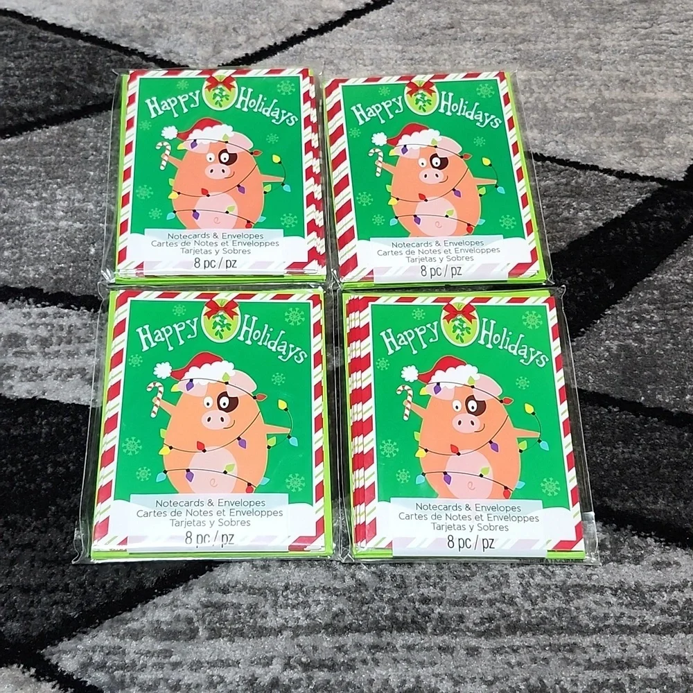 VINTAGE STUDIO 18 HAPPY HOLIDAYS DECK THE PIGGY LIGHTS NOTE CARDS & ENVELOPES